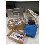 Sewing Supplies, Spools of Thred,Buttons&Material