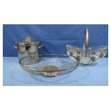 Pewter Ice Container,Cut Glass Dish Ww/Handle