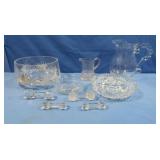 Cut Glass Small Punch Bowl, Serving Bowl & 2