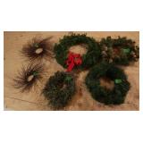 1-22" Wheat Wreath,4-20" Christmas Wreaths w/Bows