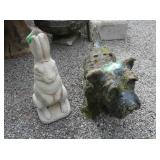 2 Concrete Lawn Ornaments-Dog&Rabbit(ear is