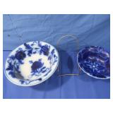 Antique Flow Blue Serving Bowls-12"&9"