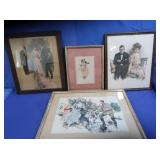 4 Vntg Framed Sketches(2 by Artist Howard Chanley