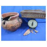 Antique Scale,Wooden Wicker Basket Top,&more