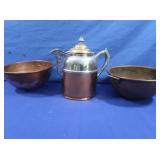 Vintage Copper Bowls, Metal Kettle Mark MB