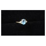 Ladies 14K Blue Topaz and Diamond Ring--2.9 Grams