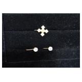 14k CZ Leverback Earrings, One Single Cross Type
