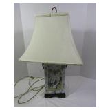 Porcelain and Wood Table Lamp with Shade--26"