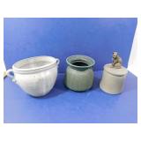 Pottery Lot--2 Vases and Lidded Jar