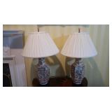 Vintage Handpainted Porcelain Lamps w/Shades and