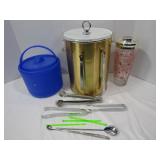 Bar Lot--2 Ice Buckets, Tongs and Cocktail Mixer