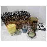 Home D?cor Items--Small Lamp, Candles, Basket and