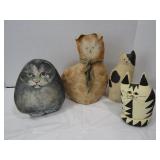 3 Handpainted Canvas Cat and 1 Handpainted Stone