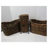 2 Handled Baskets 16" x 9" and Small Rattan