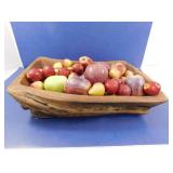Large Wooden Bowl with Artificial Fruit