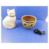 Home Decor Lot--Painted Pot, Cat, Avon Cologne