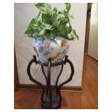 Artifical Caladium in Porcelain Planter of Wooden