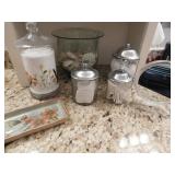 Bath Dcor Lot - Lidded Glass Containers, Mirror,
