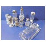 Pressed Glass Lot - Salt & Pepper Shakers, Butter