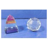 2 Colored Prism Glass Paperweights