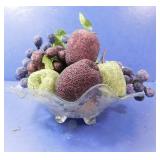 Etched Fruit Bowl with Jeweled Artificial Fruit