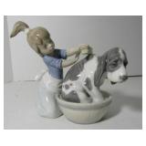 Lladro #5455 Girl Bathing Dog and #6568 Cat with