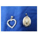 14K Heart Pendant w/CZ, 14K Miraculous Medal-2.4g
