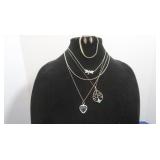 Sterling Silver Lot-Bracelet, Earrings, 3 Necklace