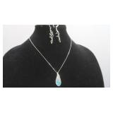 18" Sterling Necklace w/Crystals&Earrings w/Dia.