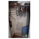 Contents of Closet-Metal Shoe Rack, Bin of Bath