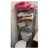 Metal Shelf Unit w/Glass Shelves w/Contents