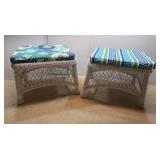 2 Wicker Foot Stools w/Cushions