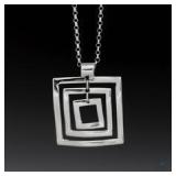Rippled Multi Square Silver Pendant Necklace