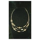 Three Layer Gold Wire Beaded Necklace