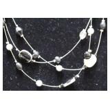 Three Layer Silver Beaded Wire Necklace