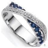 Genuine Saphhire and Diamond Sterling Silver Ring