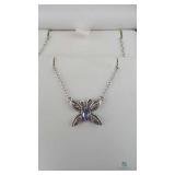 14K White Gold Butterfly Necklace with Amethyst