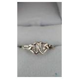 10K White Gold Double Heart Ring with two White St