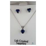 10K White Gold Necklace and Earrings with Sapphire
