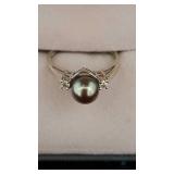 14K White Gold Ring with Cultured Black Pearl and