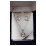 Sterling Silver Set of Claddagh Necklace and Earri