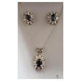 14K White Gold Necklace and Earring Set with Sapph