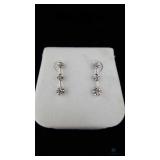 10K White Gold Earrings with Three White Stones in