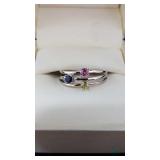 10K White Gold Ring with Pink, Blue and Yellow Sap