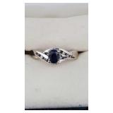 14K White Gold Ring with Diamonds and Sapphires