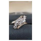 Sterling Silver Ring with Ten White Stones