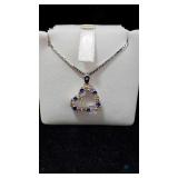 10K White Gold Heart Pendant with blue, yellow, an