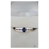 14K White Gold Ring with Diamonds and Sapphires