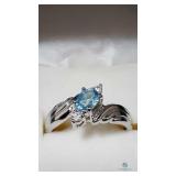 Sterling Silver Ring with Blue Topaz and White Sto