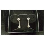 White Metal Drop Earrings with White Stones